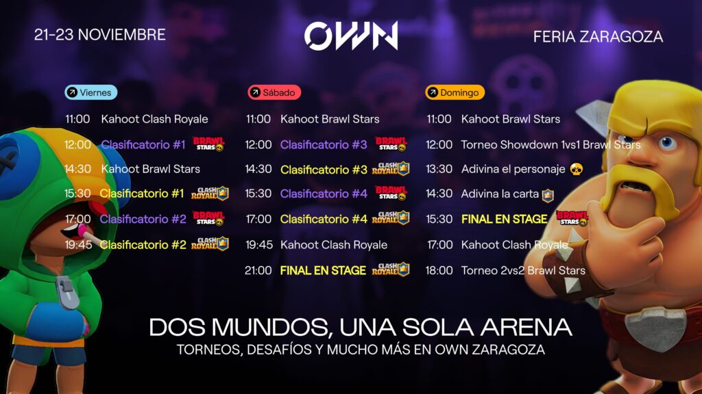 Horarios brawl stars y clash royale own zaragoza 2025